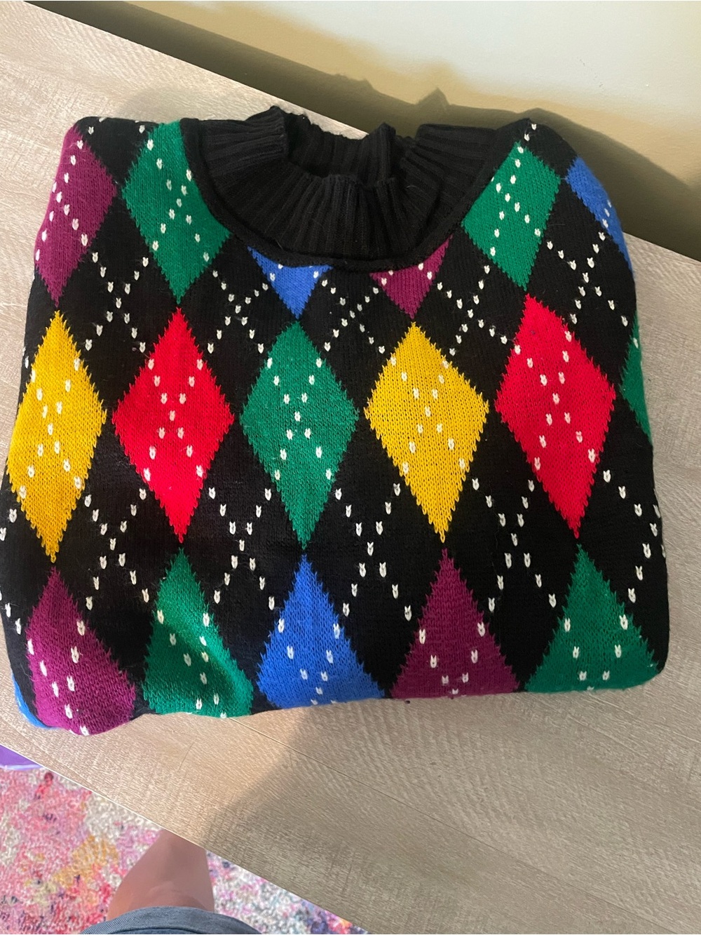 United Sweaters of America vintage argyle 80s sweater rad retro sz L top